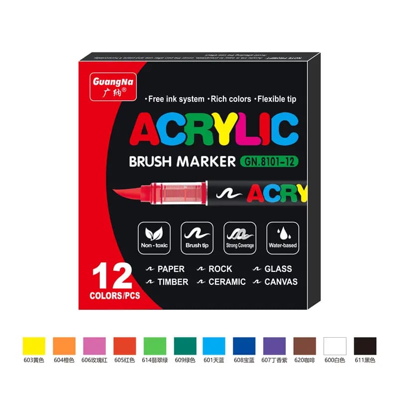 Маркери GuangNa Acrylic GN.8101 12 кольорів для творчості,малювання - зображення 1