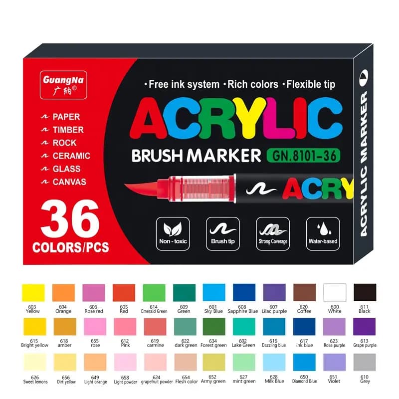 Акрилові маркери GuangNa 36 кольорів для творчості | Маркери для малювання на склі, тканині, Маркери для розмальовок Дісней
