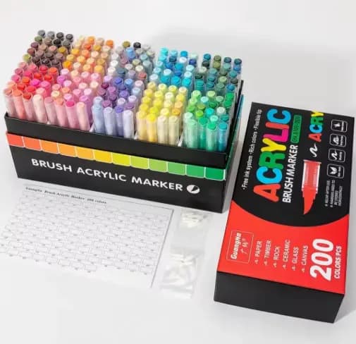 Акрилові маркери GuangNa GN.8101 Brush Tip 200 шт | Художні маркери з пензлевим наконечником для малювання, розпису, творчості - зображення 1